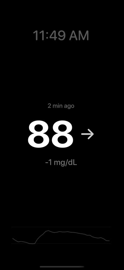 The black nightstand screen: 88 and steady, the clock and a faint sparkline